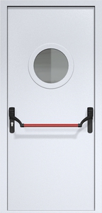 Однопольная дверь ДМП-1(О) Антипаника с круглым стеклопакетом Однопольная дверь ДМП-1(О) Антипаника с круглым стеклопакетом