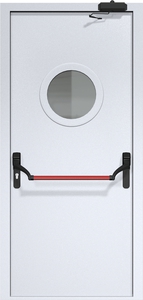 Однопольная дверь ДМП-1(О) Антипаника с круглым стеклопакетом и доводчиком