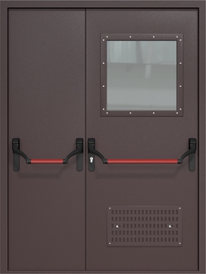 Полуторная дверь ДМП-2(О) Антипаника с вентиляционной решеткой и стеклопакетом (500х500)