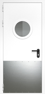 Однопольная дверь ДМП-1(О) с круглым стеклопакетом и отбойником Однопольная дверь ДМП-1(О) с круглым стеклопакетом и отбойником