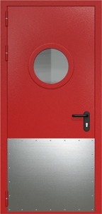 Однопольная дверь ДМП-1(О) с круглым стеклопакетом и отбойником Однопольная дверь ДМП-1(О) с круглым стеклопакетом и отбойником