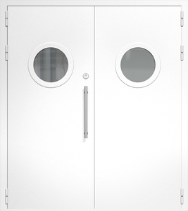 Двупольная дверь ДС-2(О) с круглыми стеклопакетами и офисной ручкой