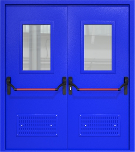 Двупольная дверь ДМП-2(О) Антипаника с вентиляционными решетками и стеклопакетами (600х400)