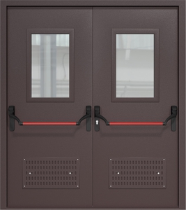 Двупольная дверь ДМП-2(О) Антипаника с вентиляционными решетками и стеклопакетами (600х400)